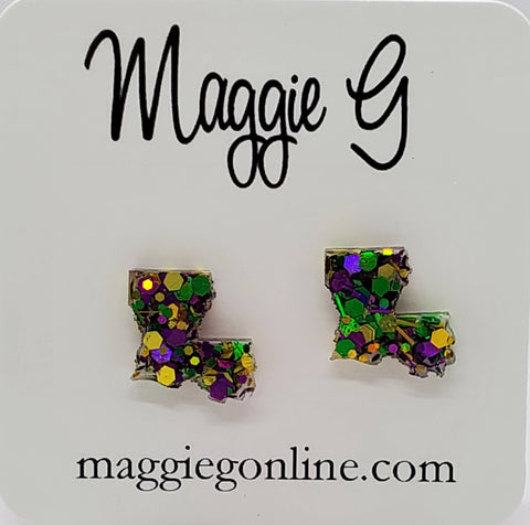 Mardi Gras Glitter Louisiana Stud Earrings
