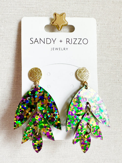 Mardi Gras Glitter Feather Earrings