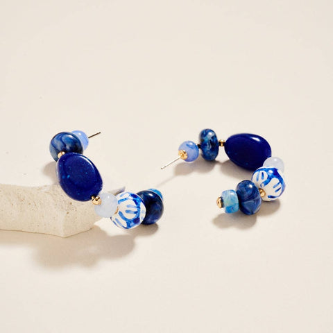 Blue Grotto Ceramic Bead Hoop Earrings