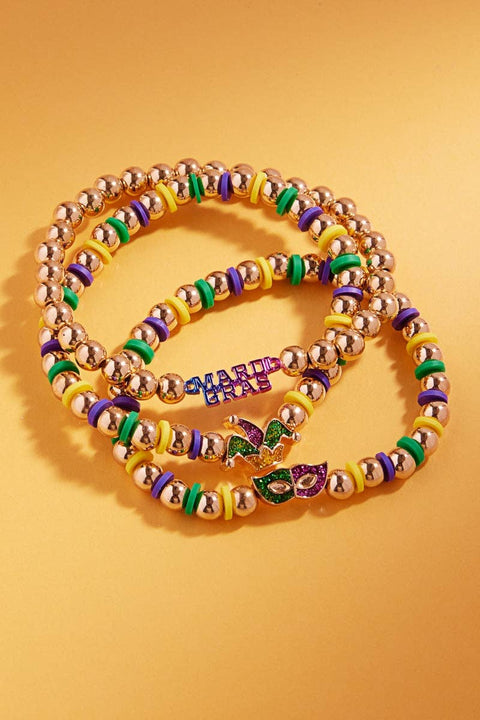 Mask Hat Enamel Mardi Gras Beads Stretch Braceletet