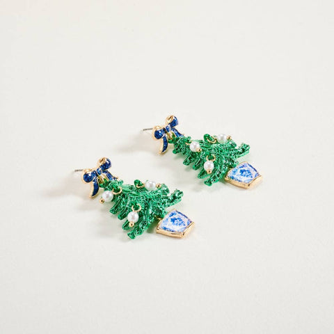 Potted Christmas Tree Bow Earrings - 318 Art & Frame