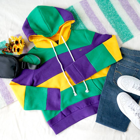 Mardi Gras Stripe Hooded Sweatshirt