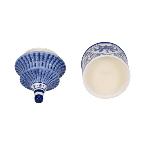 Candle - Blue Ceramic Plumeria Chinoiserie Pagoda, 9 Oz - 318 Art & Frame