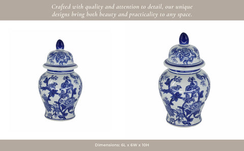 Ceramic Bird Flower Decorative Temple Jar - Blue, 11 in. - 318 Art & Frame