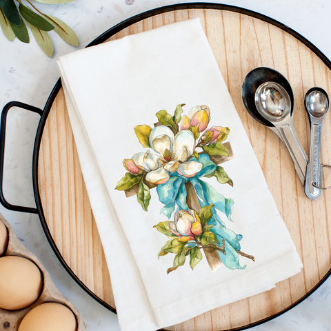 Magnolia Bloom Cross Kitchen Towel - 318 Art & Frame