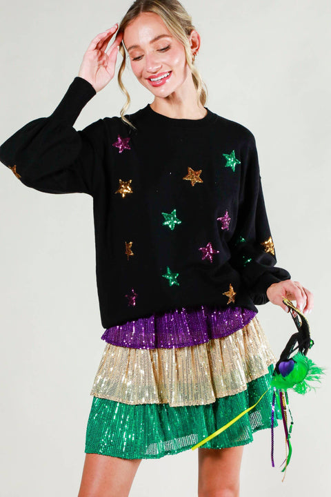 Star Sequin Mardi Gras Sweater