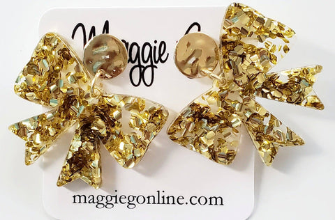 Gold Glitter Bow Earrings
