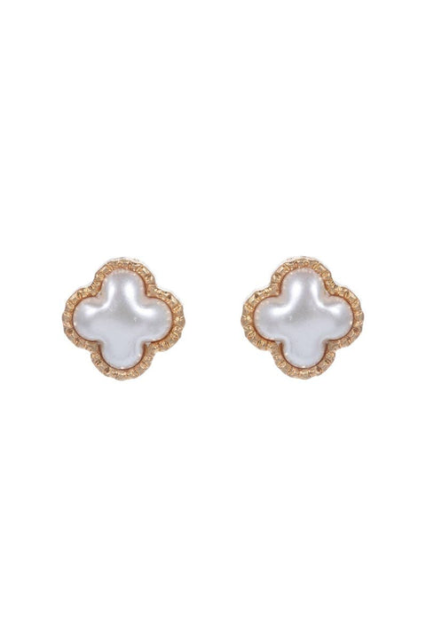 Clover Pearl Cabochon Center Pendant Post Earrings