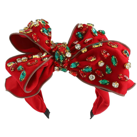 Holiday Gemstone Embellished Large Bow Headband - 318 Art & Frame