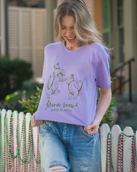Mardi Gras State Of Mind T-Shirt- Dark Lavender
