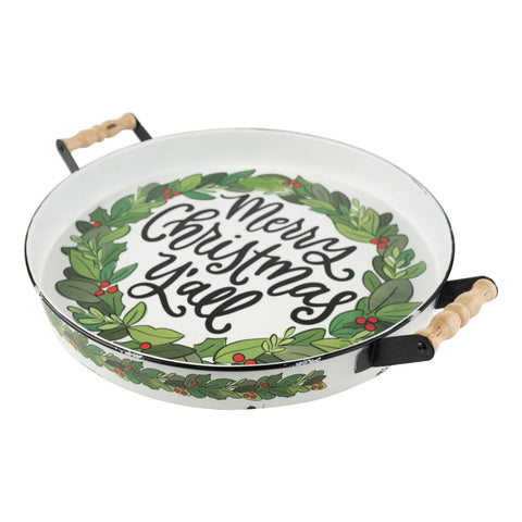 Merry Christmas Y'all Wreath Enamel Tray