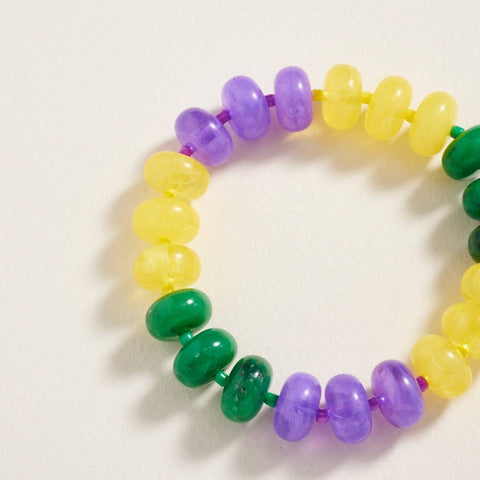 Marbled Mardi Gras Ombre Beaded Stretch Bracelet