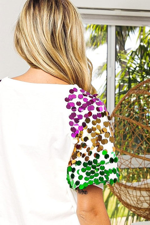 Mardi Gras Bottles Spangled Sleeve Top