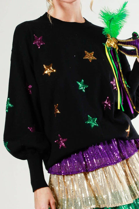 Star Sequin Mardi Gras Sweater