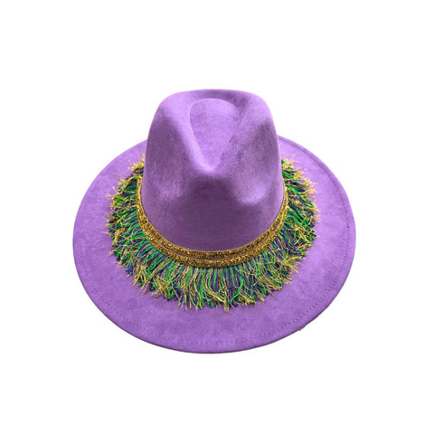 Lavender Mardi Gras Hat with Fringe