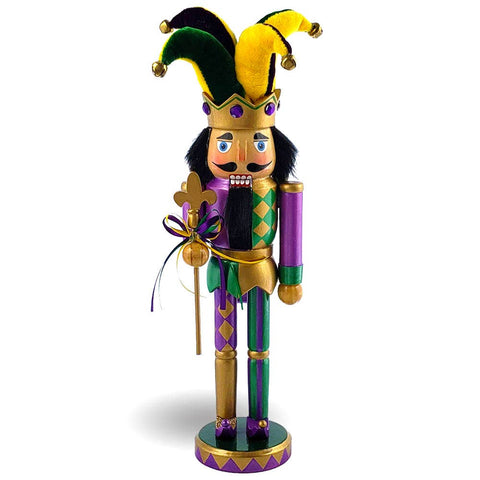 Mardi Gras Jester Nutcracker Purple Yellow and Fleur De Lis
