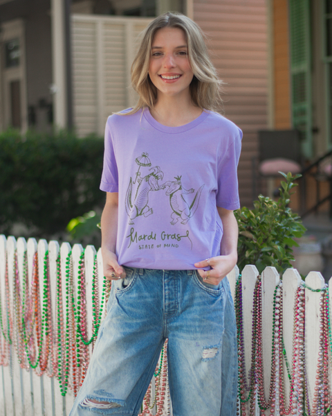 Mardi Gras State Of Mind T-Shirt- Dark Lavender
