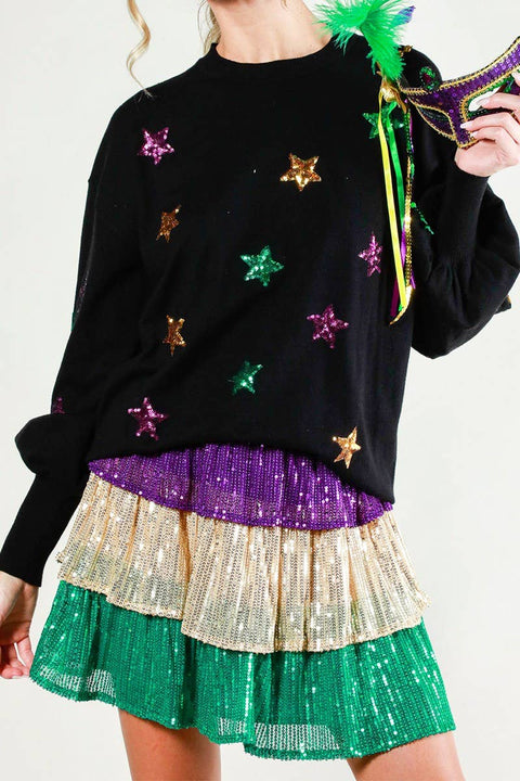Star Sequin Mardi Gras Sweater