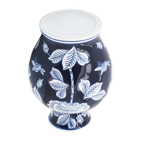 Decorative Vase - Blue Ceramic Floral Chinoiserie, 9 in. - 318 Art & Frame