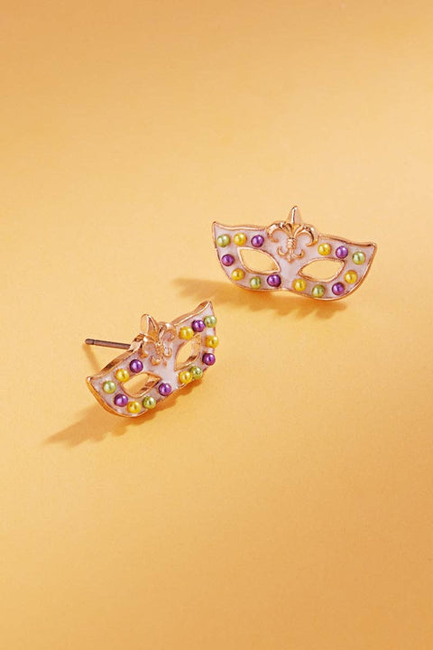Mask Mardi Gras Color Enamel Pearls Post Earrings