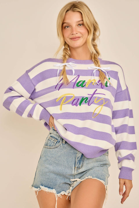 Mardi Party Striped Knit Sweater