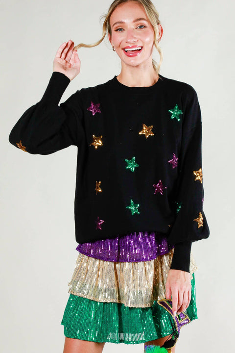 Star Sequin Mardi Gras Sweater