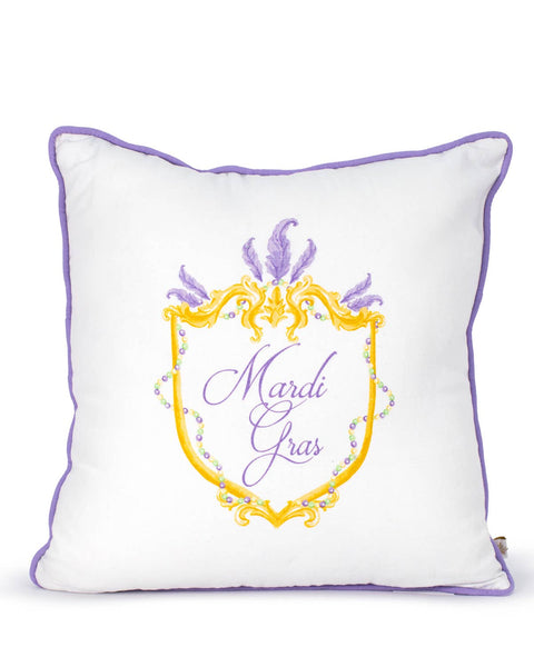 Mardi Gras Crest Pillow   White/Multi   16x16