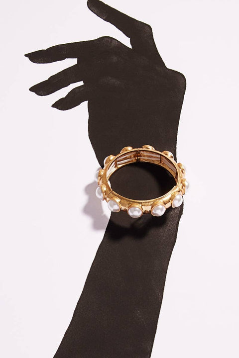 Round Vintage Pearl Bangle Style Stretch Bracelet