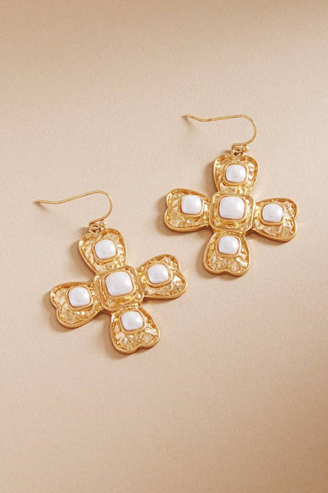 Cross W Cream Pearl Earrings
