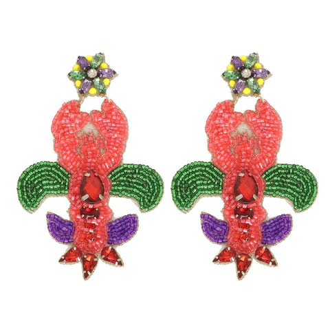 Mardi Gras Crawfish Gemstone Beaded Earrings - 318 Art & Frame