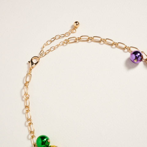 18 Inch Mixed Mardi Gras Charm Bead Chain Necklace