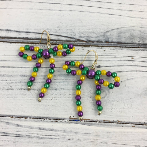 Mardi Gras Pearl Bow Earrings