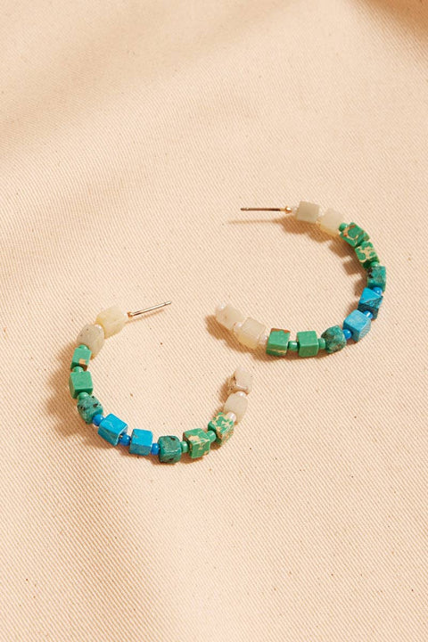 Shoreline Mixed Stone Bead Hoop Earrings