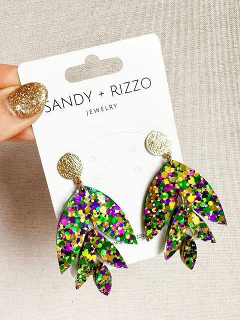 Mardi Gras Glitter Feather Earrings