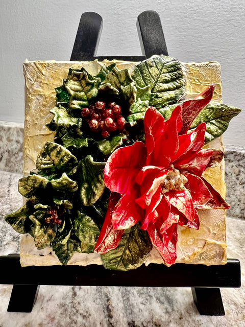 6X6 Christmas Poinsettia & Holly Red