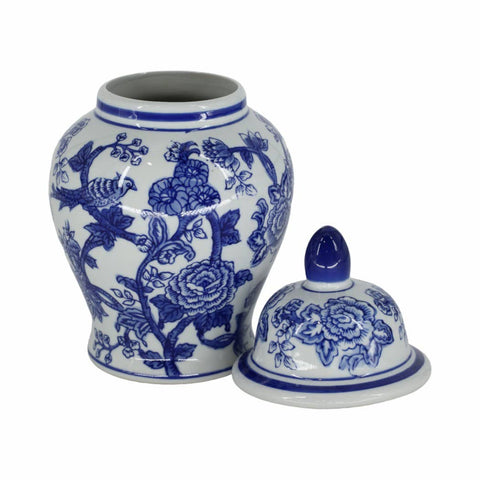 Ceramic Bird Flower Decorative Temple Jar - Blue, 11 in. - 318 Art & Frame