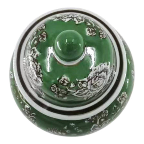 Green 10x6 in. Ceramic Novelty Bird and Flower Temple Jar - 318 Art & Frame