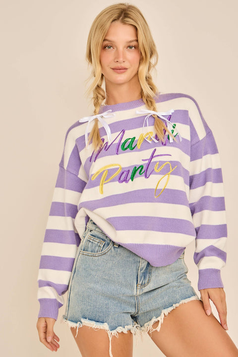 Mardi Party Striped Knit Sweater
