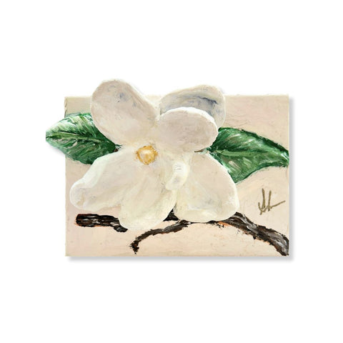 Magnolia On Branch Paper Mache Art- 6x8