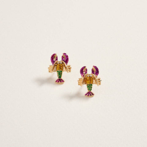 Mardi Gras Crawfish Rhinestone Post Earrings
