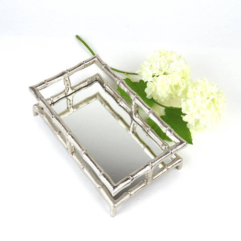 Silver Bamboo Mirrored Guest Towel Tray, angle view - 318 Art & Frame