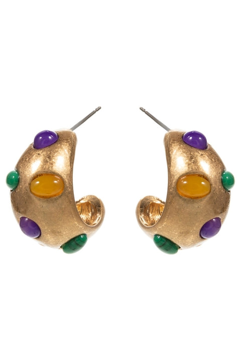 Mardi Gras Vintage Faux Stone Paved Hoop Earrings