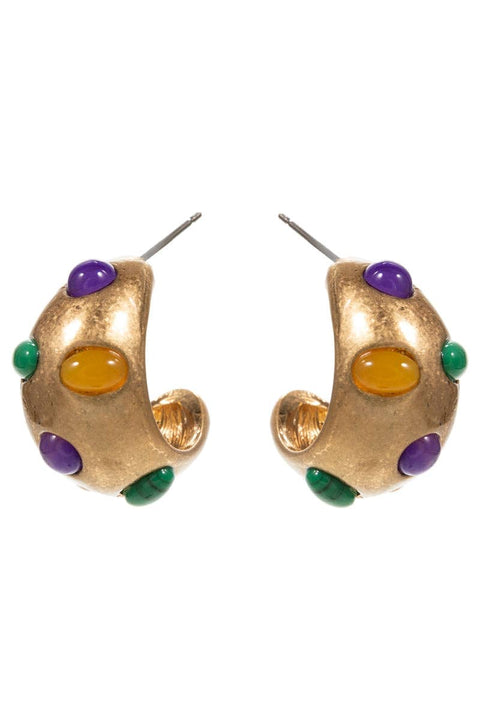 Mardi Gras Vintage Faux Stone Paved Hoop Earrings