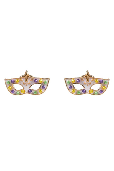 Mask Mardi Gras Color Enamel Pearls Post Earrings