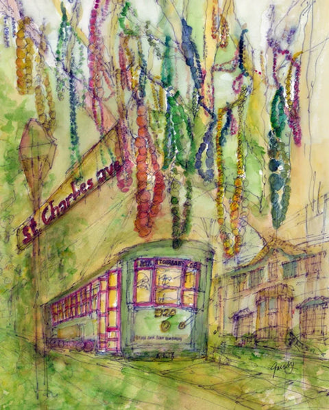 "St. Charles Street Car With Beads" Art Print 8x10