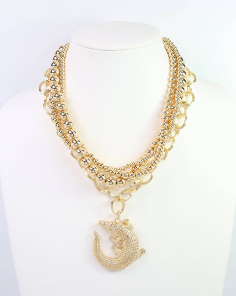 Bree Beaded Layered Necklace Alligator Gold