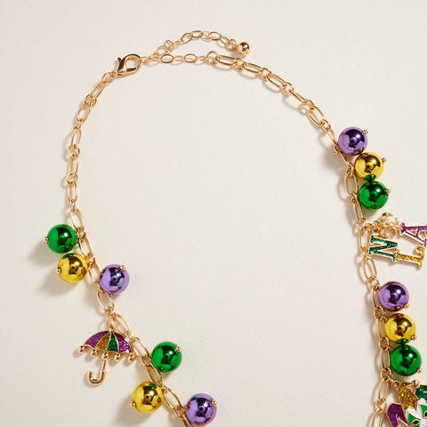 18 Inch Mixed Mardi Gras Charm Bead Chain Necklace