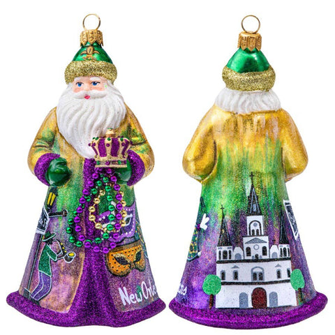 Glitterazzi New Orleans Santa Glass Ornament with Mardi Gras Beads - 318 Art & Frame
