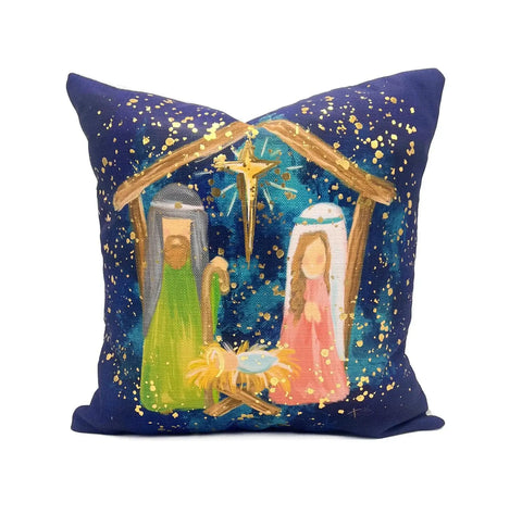 Golden Splatter Navy Nativity Pillow