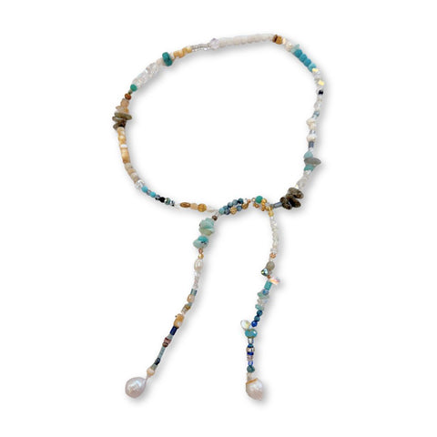 Baroque Pearl and Multi Stone Lariat Necklace